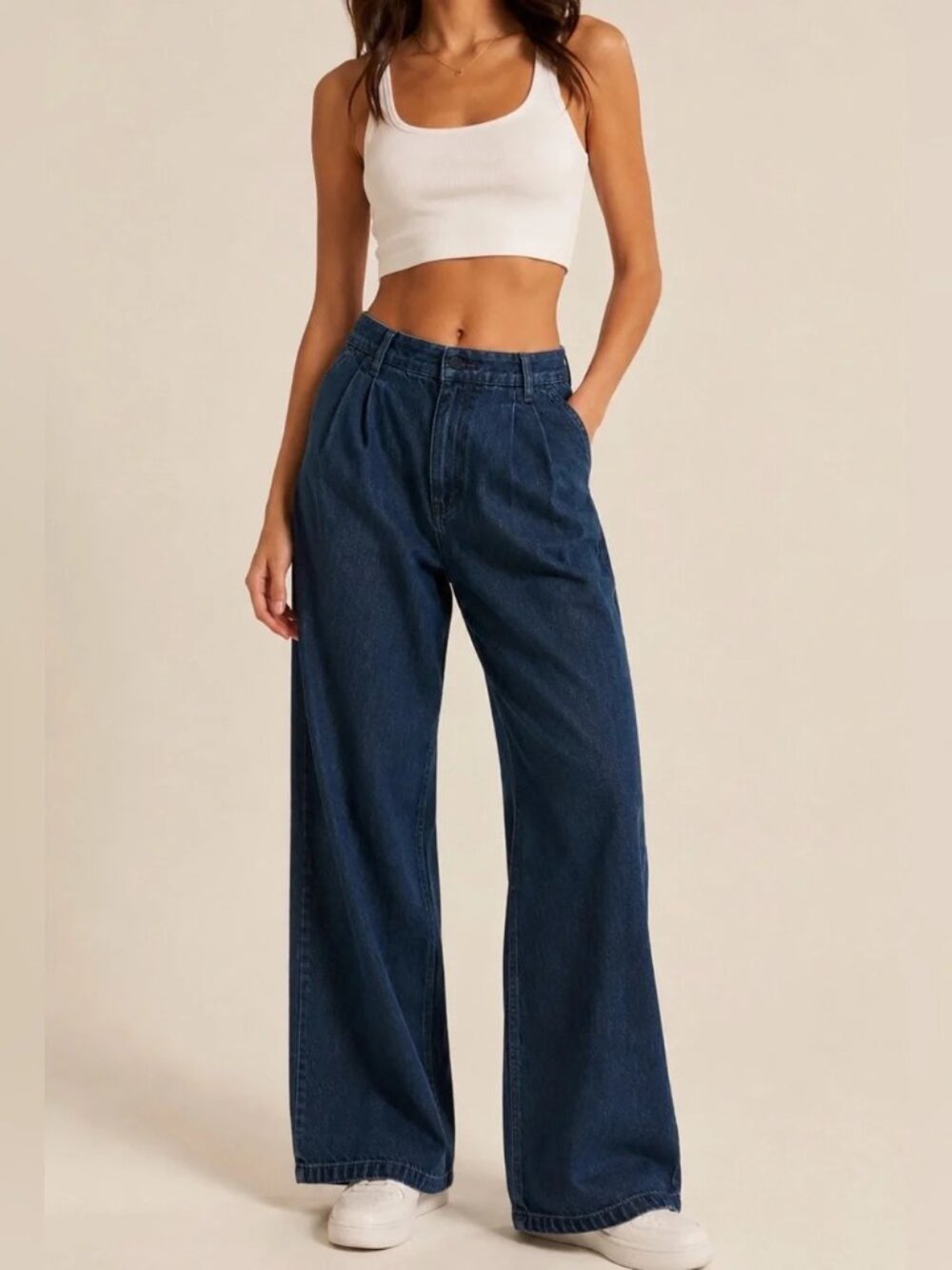 Abercrombie & Fitch Curve Love High Rise Dark Pleated Jeans, 25/0 Short